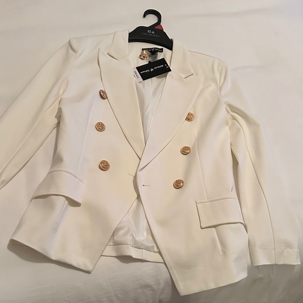 Chic White Blazer with Gold Accents